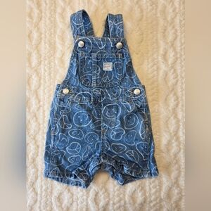 Old Navy Workwear Baby Denim Overalls Smiley Print 6–12M